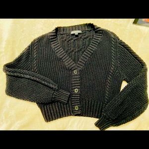 I.n.c knitted crop cardigan with button closure/ black/ size x-small